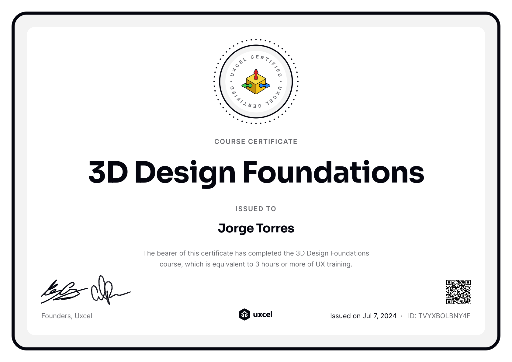 Jorge Torres's certificate